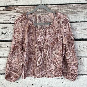 Lucky Brand Women’s Long Sleeve Boho Bubble Hem Blouse Medium Paisley Print‎